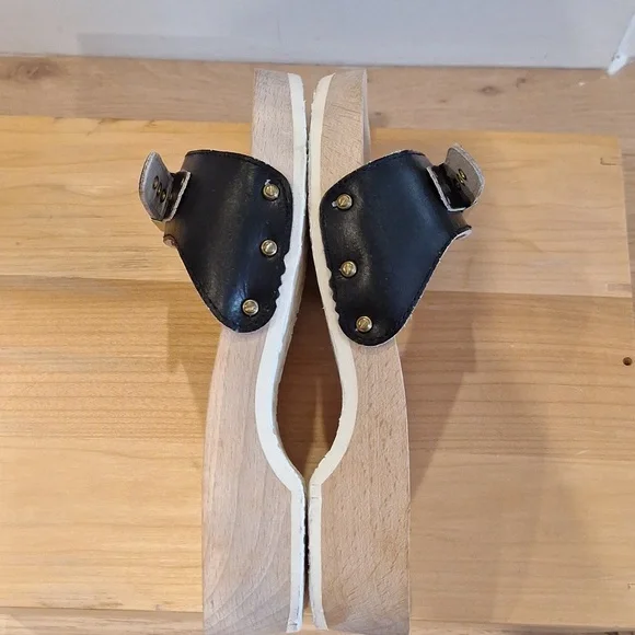 Nearly new vtg Dr Scholls original Black Leather Wood sz 7 - Picture 7 of 12